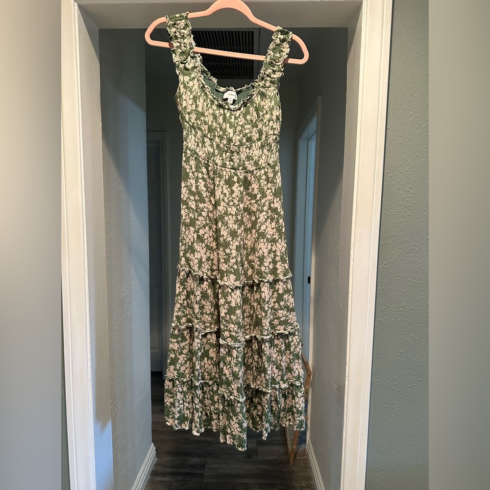 Elegant Floral Green Maxi Dress